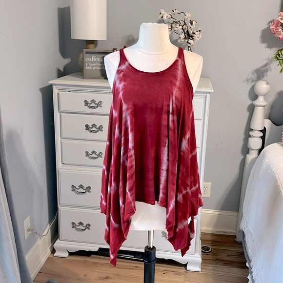 Maj Deep Red Tank Top Tie Dye Flowy Beach Coverup Womens Small - Picture 6 of 8
